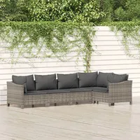 Ankonbej 5-tlg. Garten-Lounge-Set mit Kissen Grau Poly Rattan