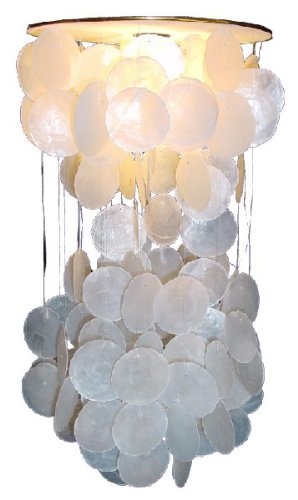 GURU SHOP Deckenlampe/Deckenleuchte, Muschelleuchte aus Hunderten Capiz, Perlmutt Plättchen - Modell Shells 55 cm, Weiß, Muschelscheiben, Farbe: Weiß, Hängeleuchten aus Natürlichen Materialien