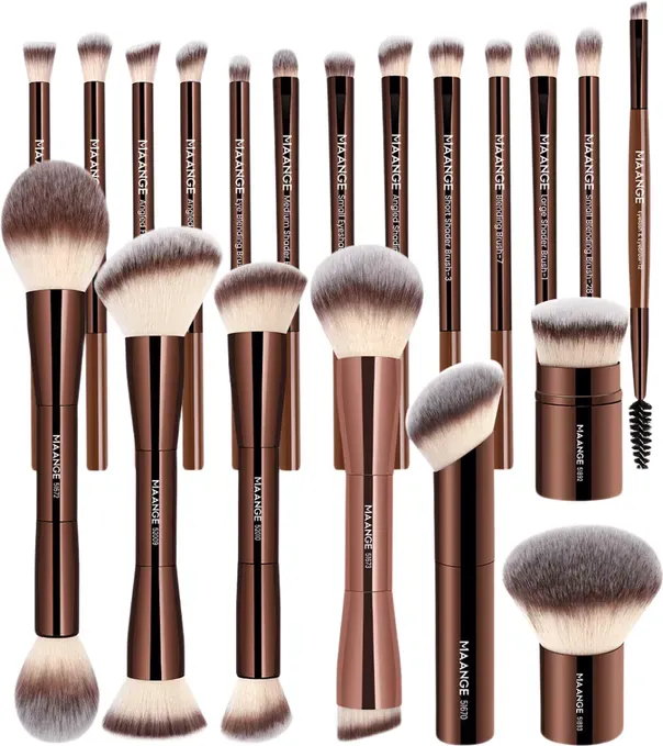 MAANGE 20-teiliges Make-up-Pinsel-Set mit Aluminiumgriff – Professionell, mit Aufbewahrungstasche | 20 Make-up-Pinsel mit Aluminiumgriff + Aufbewahrungstasche | Saisonale Angebot