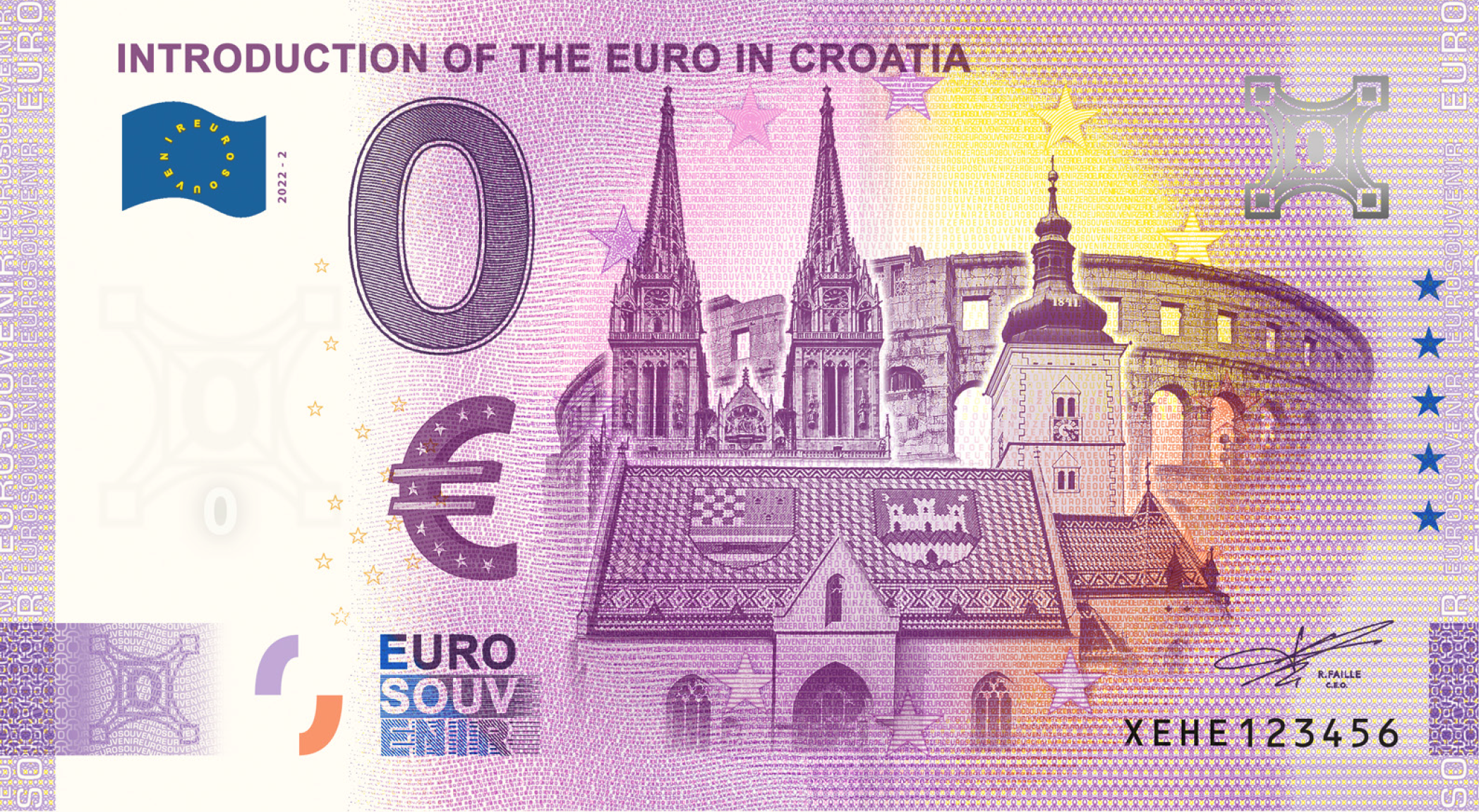 0-Euro-Banknote "Einführung des Euro in Kroatien"