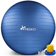 TRESKO Gymnastikball mit GRATIS Übungsposter inkl. Luftpumpe Yogaball, BPA-Frei Sitzball Büro Anti-Burst inkl. Luftpumpe, Fitnessball blau 55 cm