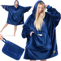 Kesser Kesser® Hoodie Decke Kuscheldecke Mit Ärmeln Deckenpullover Vielseitig Tragbare Decke Zum Anziehen Für Damen & Herren Sweatshirt Warm Kuschelpullover Navyblau