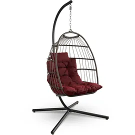 SereneLife Hängesessel mit Gestell Rot – Schaukelstuhl Relaxsessel bis 250 kg Faltbarer Hängesessel mit dicken Kissen für Balkon, Garten, Indoor - Wetterfest & platzsparend