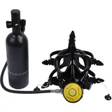 Tauchflasche, Tauchausrüstung, Aluminium, 1 L, Tauchzylinder, Tragbares Tauchsystem mit Vollgesichts-Taucherbrille, Rucksack für Unterwasser-Atmungstraining (Black)