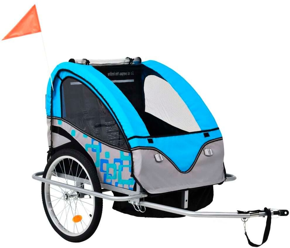 2-in-1 kinder fahrradanhnger kinderwagen blau und grau