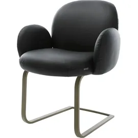 DeLife Freischwinger Nube-Flex mit Armlehnen Echt-Leder Schwarz Freischwinger flach Effektfinish Titan Taschenfederkern,