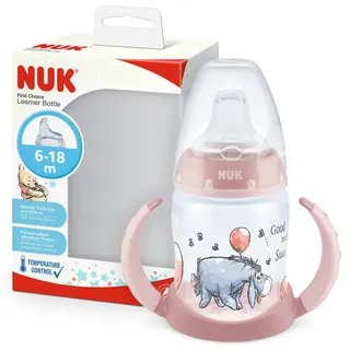 NUK First Choice Trinklernflasche | 6–18 Monate | 150 ml | Temperature Control Anzeige | | auslaufsichere Trinkschnabel | Ergonomische Griffe | BPA-frei | Disney Winnie Puuh rosa