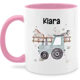 Tasse Tassen 325ml - Bauernhof Traktor Tiere mit Namen Landwirtschaftlicher Tiermotiv Bauernhoftieren - 325 ml - Rosa - name landwirt keramik bulldog schlepper traktor, personalisierte bauern