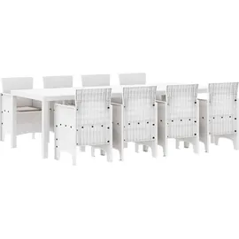 vidaXL 9-tlg. Garten-Essgruppe mit Kissen Hellgrau Polt Rattan