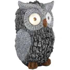ETC Shop Solar Eule Gartenskulptur für Außen Gartendeko Figur Skulptur grau Akku, Kunststoff, 2x LED 3000K, LxBxH 13,5x11,5x19,5 cm, 2er Set