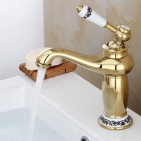 Retro Bad Wasserhahn Messing Waschbecken Wasserhahn für Badezimmer, Küche, Vintage Waschtischarmatur +Schläuc (Gold)