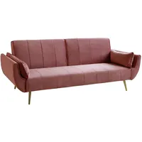 Invicta Interior Retro Schlafsofa DIVANI 220cm Altrosa Samt goldene Füße Bettfunktion 3er Sofa Schlafcouch Schlaffunktion Couch