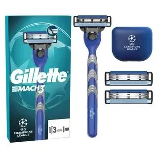 Gillette Nassrasierer Mach3 UEFA Champions League, für Herren, 3-fach Klinge, mit 3 Klingen und Reiseschutzkappe