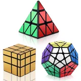 Vdealen Zauberwürfel Set, Speed Cube Set mit Pyramide Speed Cube& Megaminx Cube & 3x3 Mirror Cube, 3 in 1 Unregelmäßige Magic Cube Set, Geschenk für Kinder Teenager Erwachsene(Golden)