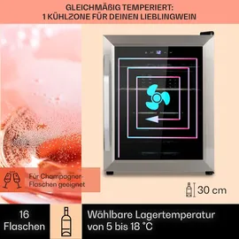 Klarstein Vinamour 16 Uno Weinkühlschrank 16Fl./42l 5-18°C 41dB Glas Edelstahl