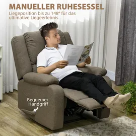 Homcom Relaxsessel mit Liegefunktion Leinenoptik Seitengriff Fußstütze
