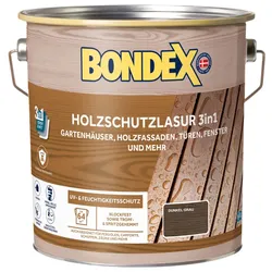 Bondex Holzschutzlasur 3in1 außen, 4L für 64 m2, Seidenmatt, UV- & Feuchtigkeitsschutz, Dunkelgrau