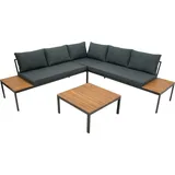 DEGAMO Lounge Set RANGUN, Stahl anthrazit + Akazie geölt, Polster grau Fsc®-zertifiziert