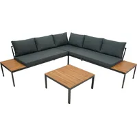 DEGAMO Lounge Set RANGUN, Stahl anthrazit + Akazie geölt, Polster grau Fsc®-zertifiziert