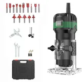 Hancaner Holzfräse Oberfräse 800 W 0-33,000rpm/min mit Tragetasche,6 Variable Geschwindigkeiten,Elektrik Kantenfräse Mit 15 Stück 1/4 Fräsen Cuter Mit Spannzange 6.35MM