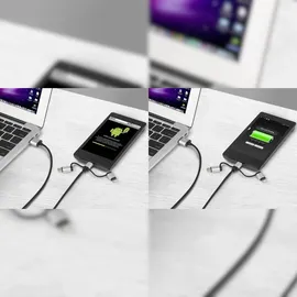 Renkforce USB-Kabel USB 2.0 USB-A Stecker, USB-C® Stecker, USB-Micro-B Stecker, Apple Lightning Stecker 1.50 m Dunkelgr