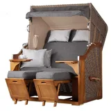 bene living Strandkorb Komplettset: Schleswig Pinie Zweisitzer PE Mokka Modell 558