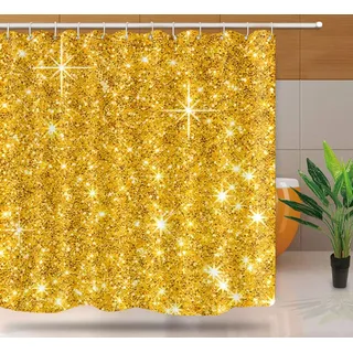 NTETSN Gold Glitzer Duschvorhang, Gold funkelnder Glänzender Badvorhang, einfarbige Duschvorhänge, haltbares wasserdichtes Upgrade Polyestergewebe Badezimmer-Vorhang mit Haken, 183 x 183 cm, YLLLNT408