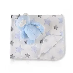 Cangaroo Babydecke 90 x 75 cm mit Plüschtier kuschelige Babydecke Krabbeldecke blau