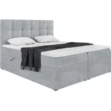 MEBLINI Boxspringbett mit Bettkasten - Gepolstert Doppelbett mit Matratze und Topper - Polsterbett mit Stauraum - Bett mit Kopfteil - Kai - 180x200... - Grau