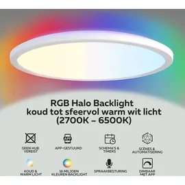 Calex Smart LED Deckenleuchte Halo, 40 cm, RGB-Farben & kalt- bis warmweiß Licht, dimmbar, WLAN App- & Sprachsteuerung, Weiß