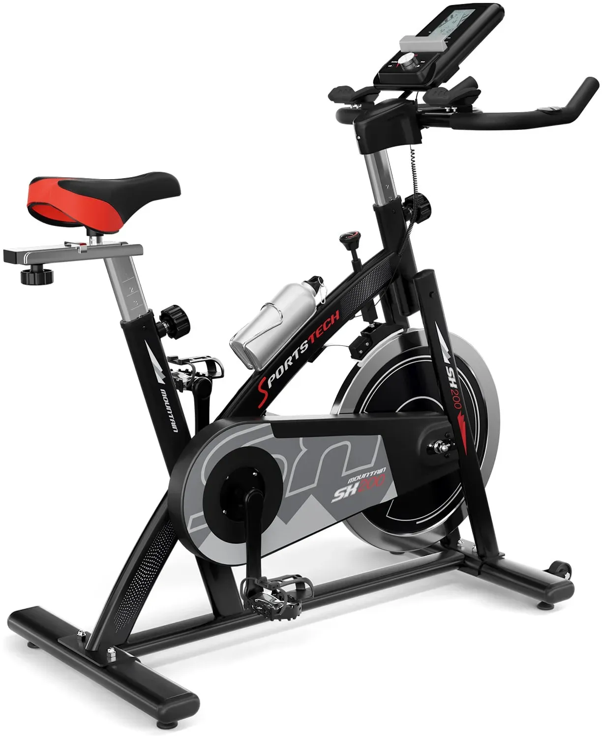 Speedbike SX200, für Fitnesstraining, 22kg Schwungrad, Display, Trainingsprogramme, App-kompatibel, Flaschenhalterung, inkl. Trinkflasche | SPORTSTECH