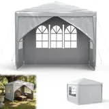 Froadp Pavillon 3x3 m, Wasserdicht Winterfest Gartenpavillon mit 4 Seitenteilen & Fenstern für Garten & Camping, UV-Schutz, Festzelt für Party, Outdoor-Events, Hochzeit, Grau
