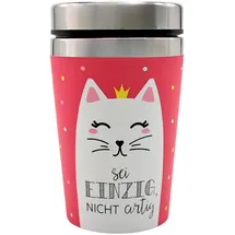 Dekohelden24 Thermobecher/Becher to go, Kaffeebecher, Isolierbecher, Reisebecher, Katze, Motiv: Sei einzig, Nicht artig, Maße H/ : 13,5 x 8,4 cm, Fassungsvermögen: 240 ml.