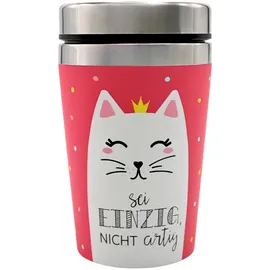 Dekohelden24 Thermobecher/Becher to go, Kaffeebecher, Isolierbecher, Reisebecher, Katze, Motiv: Sei einzig, Nicht artig, Maße H/ : 13,5 x 8,4 cm, Fassungsvermögen: 240 ml.