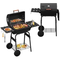Homelux Holzkohlegrill, Smoker Grill, BBQ Grillwagen mit Deckel, Rädern,