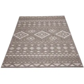 Carpet City In-& Outdoor Teppich - Quadratisch 150x150 cm - für Innen-& Außenbereich - Wetterfest Balkon-Teppich, Terrasse, Flur, Küche - Wohnzimmer-Teppiche - Hochtief/ 3D-Effekt - Ethno-Look in Braun