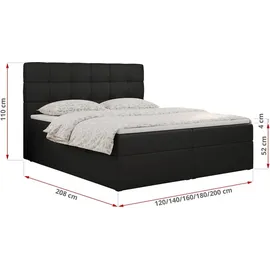 MKS Meble Boxspringbett 200 x 200 cm H3 Schwarz