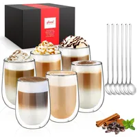 glastal 350ml Doppelwandige Latte Macchiato Gläser Set Borosilikatglas Kaffeetassen Glas 6er Set Kaffeeglas Teegläser für Cappuccino,Latte,Tee,EIS,Eistee,Iced Americano,Milch,Saft,Bier