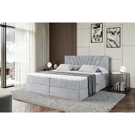 altdecor Boxspringbett mit H4 Matratze und Topper - 180 x 200 cm - ERNINA - Hellgrau Samt - Polsterbett mit Bettkasten und Lattenrost, Bett mit Sta... - Hellgrau