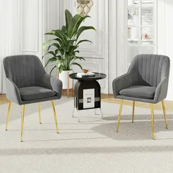 Merax 2er-set Samt-Esszimmerstuhl mit Steppdesign und Galvanisieren der Beine für Esszimmer und Küche (Grau)