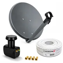 Premium X PremiumX Satelliten-Komplettanlage 45cm SAT Antenne SAT Schüssel Twin LNB 10m Koaxialkabel 4X F-Stecker 2 Teilnehmer