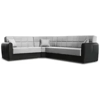 Dmora Schlafsofa Matias, Eckcontainer-Schlafsofa aus Kunstleder und Stoff, 305x238h91 cm, Schwarz und Hellgrau