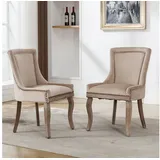 Odikalo Esszimmerstuhl 2 St Küchenstuhl Polsterstuhl Wohnzimmer Massivholz Samt Beige/Grau beige|weiß