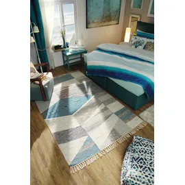 Tom Tailor Modern Kelim Kelimteppich 160 x 230 cm Blau/Türkis/Mehrfarbig