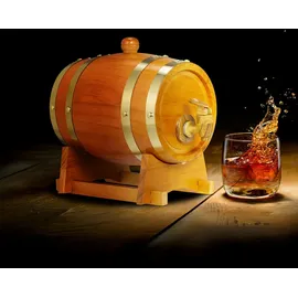Relaxdays Whiskyfass, 1,25 l, Holz, Schnapsfass mit Bock & Zapfhahn, für Wein, Spirituosen, Deko Holzfass, Hellbraun