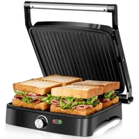 Aigostar Paninigrill Kontaktgrill/Sandwichmaker/Panini Grill 3 in 1 mit Temperaturregelung, 1800 W, 180° Flach Offen, Abnehmbare Tropfschale, Anzeigelampe silberfarben
