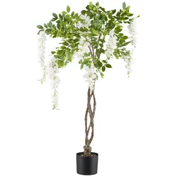 Kunstbaum CREATIV GREEN "Weißer Blauregen", weiß, H:115cm, Kunststoff, Kunstpflanzen, mit geflochtenem Stamm
