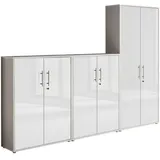 Aktenschrank TABOR 53 Büroschrank Mehrzweckschrank abschließbar Metallgriffe (lichtgrau/weiß Hochglanz)