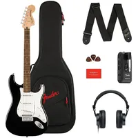 Squier by Fender Affinity Stratocaster Mustang Micro Pack E-Gitarren Set Ahorn, Pappelholz), Gitarre, Schwarz