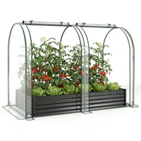 HOMASIS 3 in 1 Gewächshaus mit Hochbeet, Foliengewächshaus mit PVC-Abdeckung, Frühbeet aus Metall, Tomatenhaus Treibhaus mit 2 Fenstern, Blumenkasten für Garten Balkon (Schwarz, 198x100x145cm)